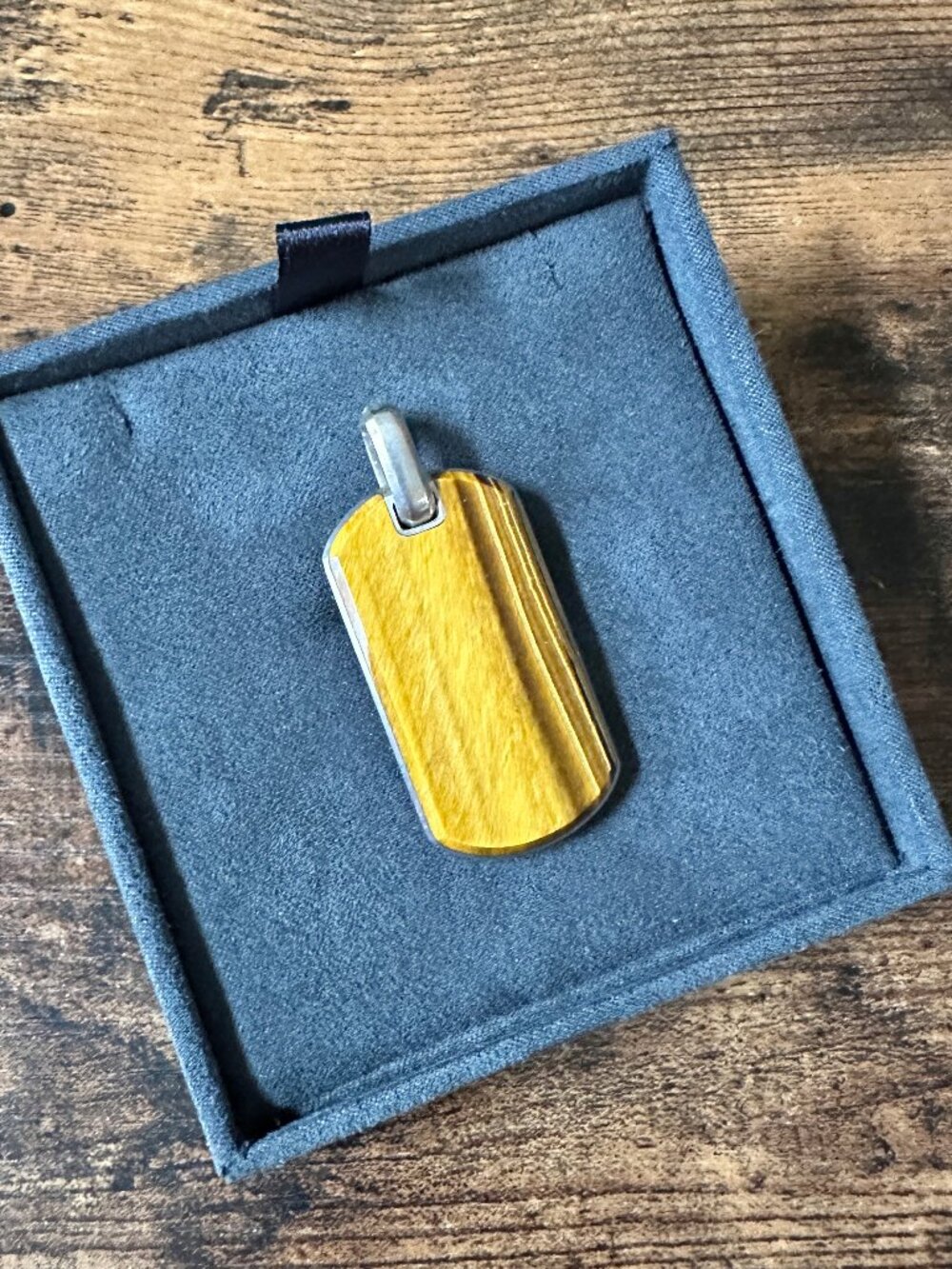 David Yurman Chevron Dog Tag Pendant w/ Tiger's Eye - 42mm